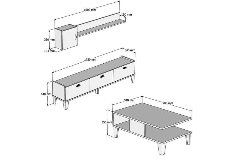 Møbelsett til stue 35x178 cm 2 Deler - Natur/Hvit - Møbelsett til stue