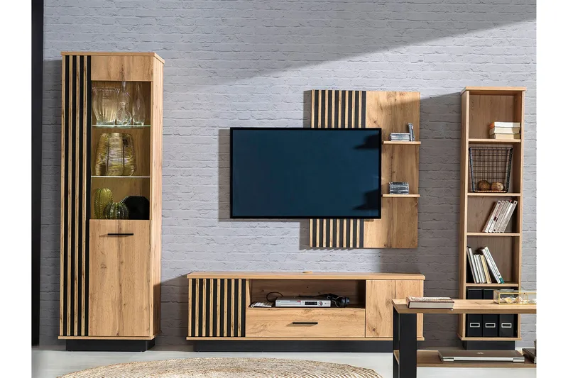 Møbelsett til stuen - Svart|Eik - Oppbevaring - Oppbevaringsmøbler - Møbelsett til stue