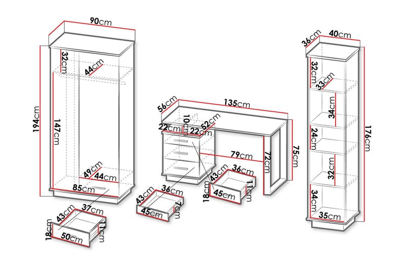 Møbelsett til stuen - Svart|Eik - Oppbevaring - Oppbevaringsmøbler - Møbelsett til stue