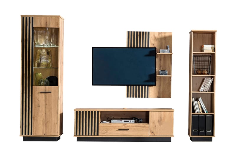 Møbelsett til stuen - Svart|Eik - Oppbevaring - Oppbevaringsmøbler - Møbelsett til stue