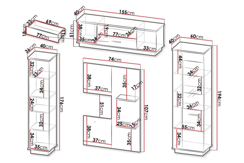 Møbelsett til stuen - Svart|Eik - Oppbevaring - Oppbevaringsmøbler - Møbelsett til stue