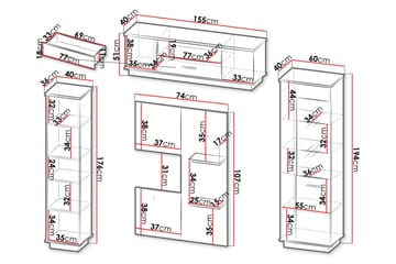 Møbelsett til stuen - Svart|Eik - Oppbevaring - Oppbevaringsmøbler - Møbelsett til stue