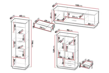 Møbelsett til stuen - Svart|Eik - Oppbevaring - Oppbevaringsmøbler - Møbelsett til stue