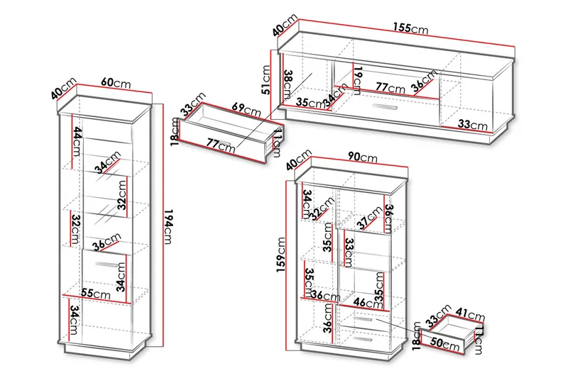 Møbelsett til stuen - Svart|Eik - Oppbevaring - Oppbevaringsmøbler - Møbelsett til stue