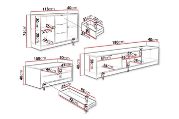 Novaj Møbelsett for stue - Hvid - Oppbevaring - Oppbevaringsmøbler - Møbelsett til stue