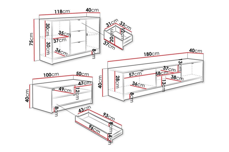 Novaj Møbelsett for stue - Hvid - Oppbevaring - Oppbevaringsmøbler - Møbelsett til stue