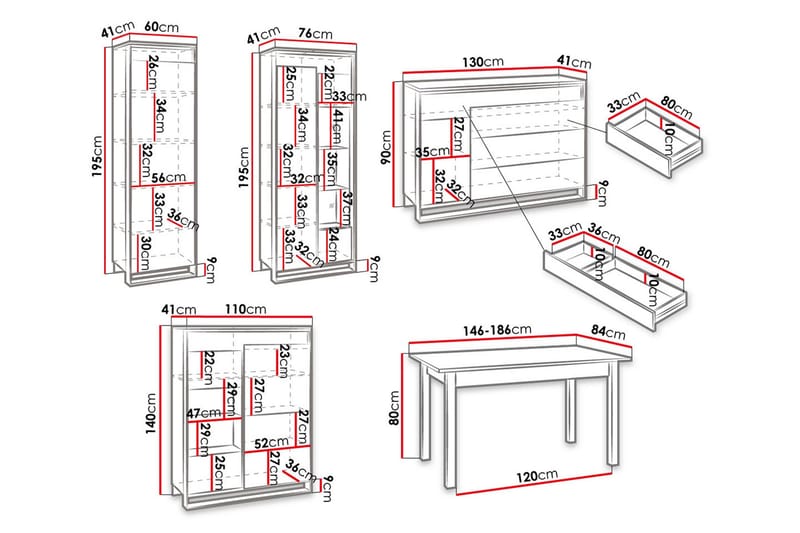 Quant Stuesett - Eik/Svart - Oppbevaring - Oppbevaringsmøbler - Møbelsett til stue