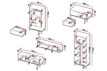 Querty Stuesett LED-belysning 6 Deler Hvit LED - Natur - Oppbevaring - Oppbevaringsmøbler - Møbelsett til stue