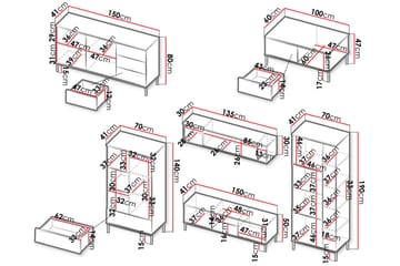 Querty Stuesett LED-belysning 7 Deler Hvit LED - Natur - Oppbevaring - Oppbevaringsmøbler - Møbelsett til stue