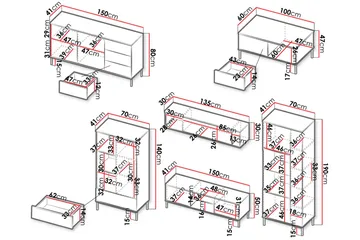 Querty Stuesett LED-belysning 7 Deler Hvit LED - Natur - Oppbevaring - Oppbevaringsmøbler - Møbelsett til stue