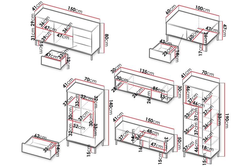 Querty Stuesett LED-belysning 7 Deler Hvit LED - Natur - Oppbevaring - Oppbevaringsmøbler - Møbelsett til stue