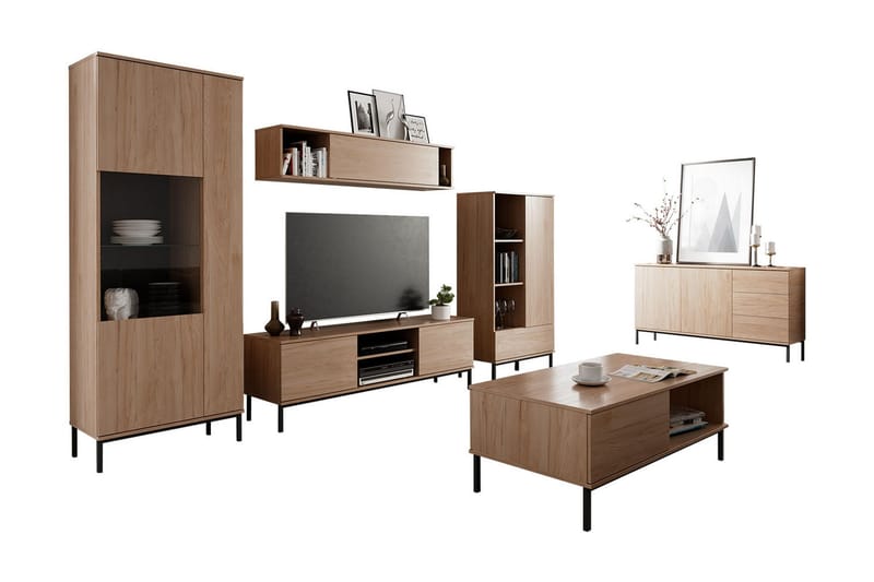 Querty Stuesett LED-belysning 7 Deler Hvit LED - Natur - Oppbevaring - Oppbevaringsmøbler - Møbelsett til stue