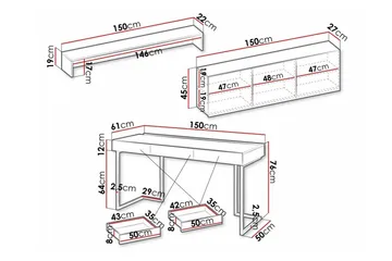 Rathmore Møbelsett For Stuen - Grå - Oppbevaring - Oppbevaringsmøbler - Møbelsett til stue