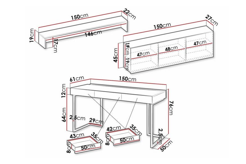 Rathmore Møbelsett For Stuen - Grå - Oppbevaring - Oppbevaringsmøbler - Møbelsett til stue