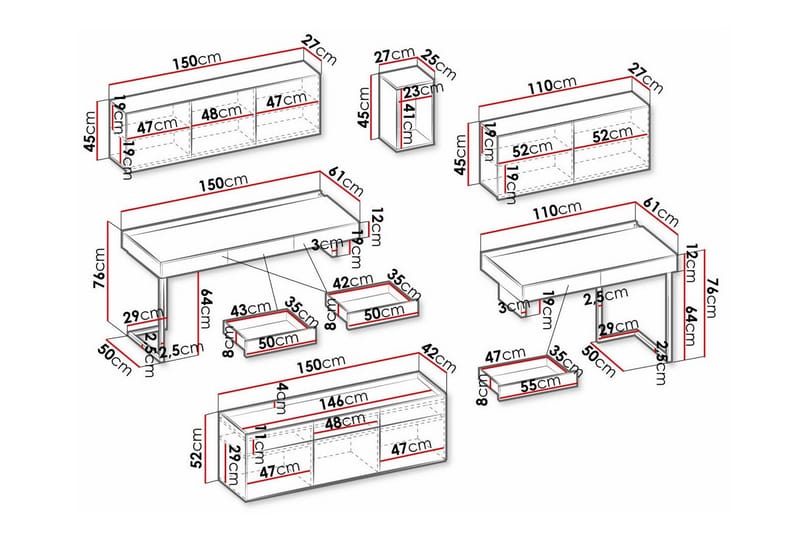 Rathmore Møbelsett For Stuen - Svart - Oppbevaring - Oppbevaringsmøbler - Møbelsett til stue