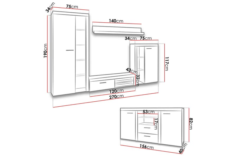 Rumba Møbelsett - Beige / Grå - Oppbevaring - Oppbevaringsmøbler - Møbelsett til stue