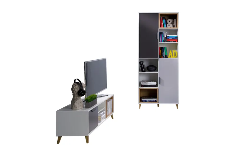 Sayuki Møbelsett Til Stue - Hvit/Grå - Oppbevaring - Oppbevaringsmøbler - Møbelsett til stue