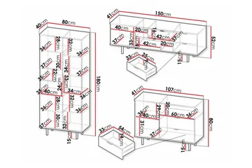 Staffin Møbelsett for Stue - Svart - Oppbevaring - Oppbevaringsmøbler - Møbelsett til stue