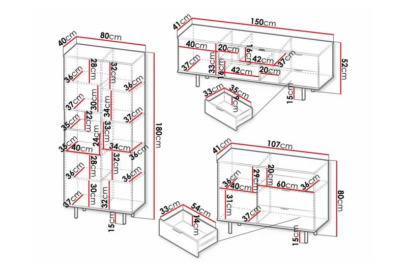 Staffin Møbelsett for Stue - Svart - Oppbevaring - Oppbevaringsmøbler - Møbelsett til stue