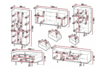 Staffin Møbelsett for Stue - Svart - Oppbevaring - Oppbevaringsmøbler - Møbelsett til stue