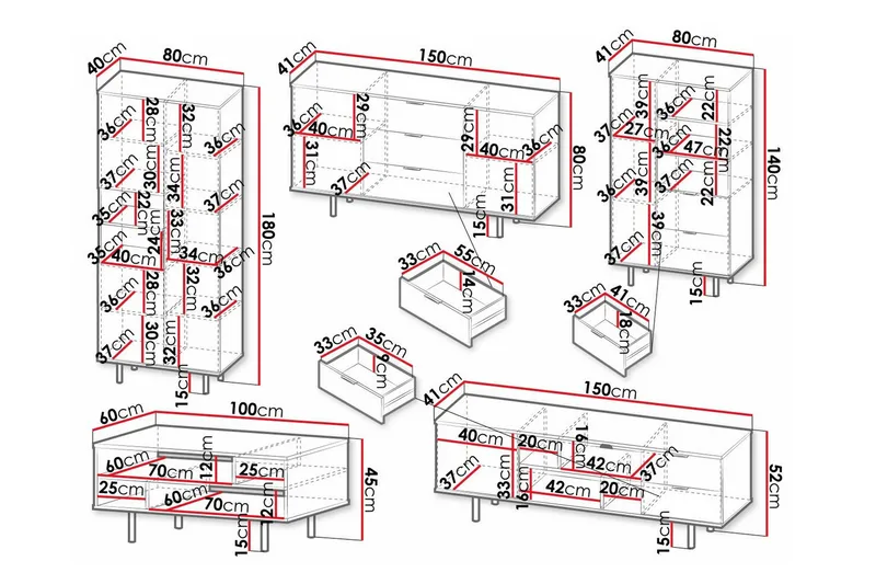 Staffin Møbelsett for Stue - Svart - Oppbevaring - Oppbevaringsmøbler - Møbelsett til stue