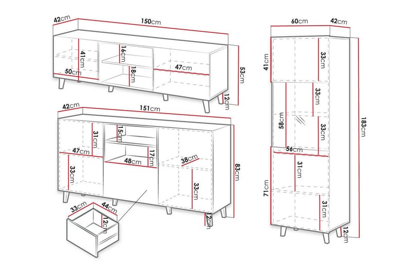 Strontian Möbelset För Vardagsrum Scandinavian Choice Black - Oppbevaring - Oppbevaringsmøbler - Møbelsett til stue