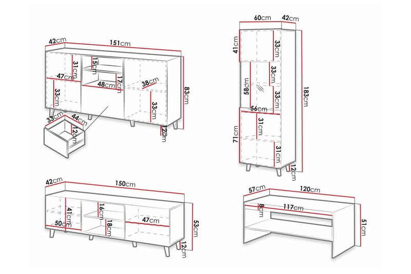 Strontian Möbelset För Vardagsrum Scandinavian Choice White - Oppbevaring - Oppbevaringsmøbler - Møbelsett til stue