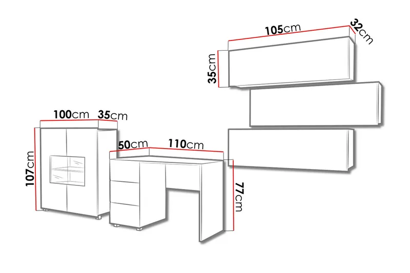 Stue Møbelsett Calabrini - Rød - Oppbevaring - Oppbevaringsmøbler - Møbelsett til stue