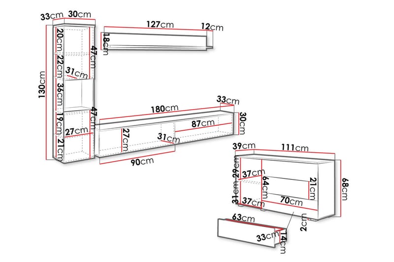 Valga Møbelsett Til Stuen Hvit - Hvit - Oppbevaring - Oppbevaringsmøbler - Møbelsett til stue