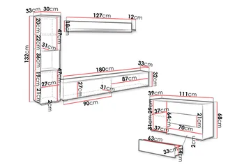 Valga Møbelsett Til Stuen Hvit - Hvit - Oppbevaring - Oppbevaringsmøbler - Møbelsett til stue