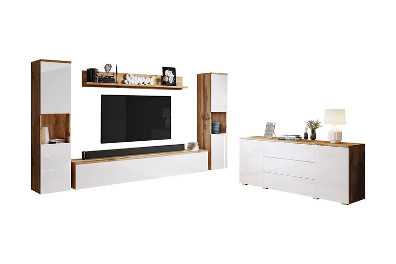 Valga Møbelsett Til Stuen Natur|Hvit - Natur/Hvit - Oppbevaring - Oppbevaringsmøbler - Møbelsett til stue