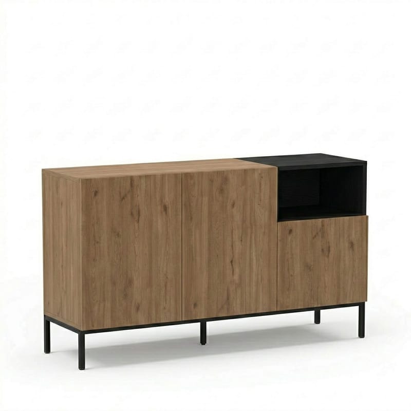 Morlen Konsoll 140x80x41,8 cm, Natural Oak, Wood Black, Sandstone