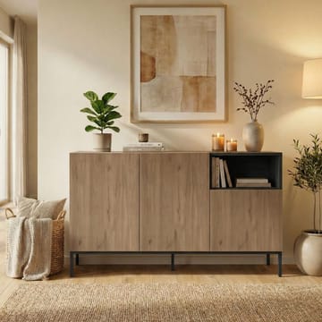 Morlen Konsoll 140x80x41,8 cm - Natural Oak, Wood Black, Sandstone - Oppbevaring - Oppbevaringsmøbler - Sideboard & skjenk