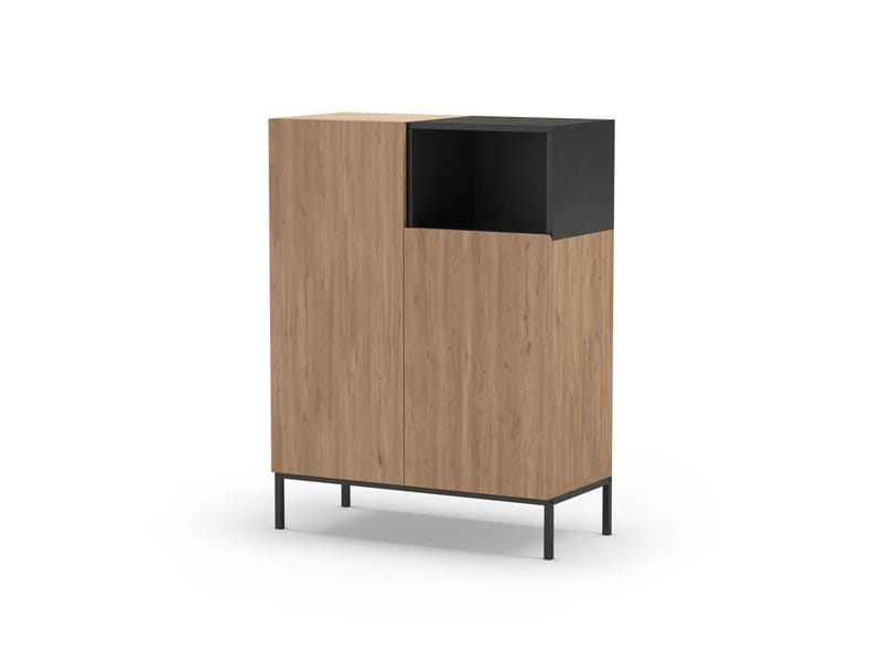 Morlen Skjenk 90x120x41,8 cm - Natural Oak, Wood Black, Sandstone - Oppbevaring - Oppbevaringsmøbler - Sideboard & skjenk