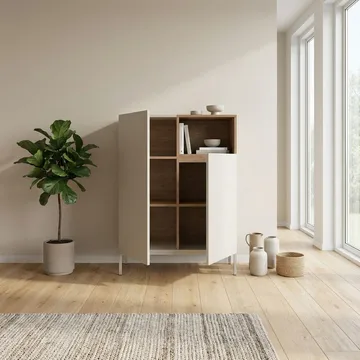 Morlen Skjenk 90x120x41,8 cm - Sandstein og naturlig eik - Oppbevaring - Oppbevaringsmøbler - Sideboard & skjenk