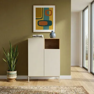 Morlen Skjenk 90x120x41,8 cm - Sandstein og naturlig eik - Oppbevaring - Oppbevaringsmøbler - Sideboard & skjenk