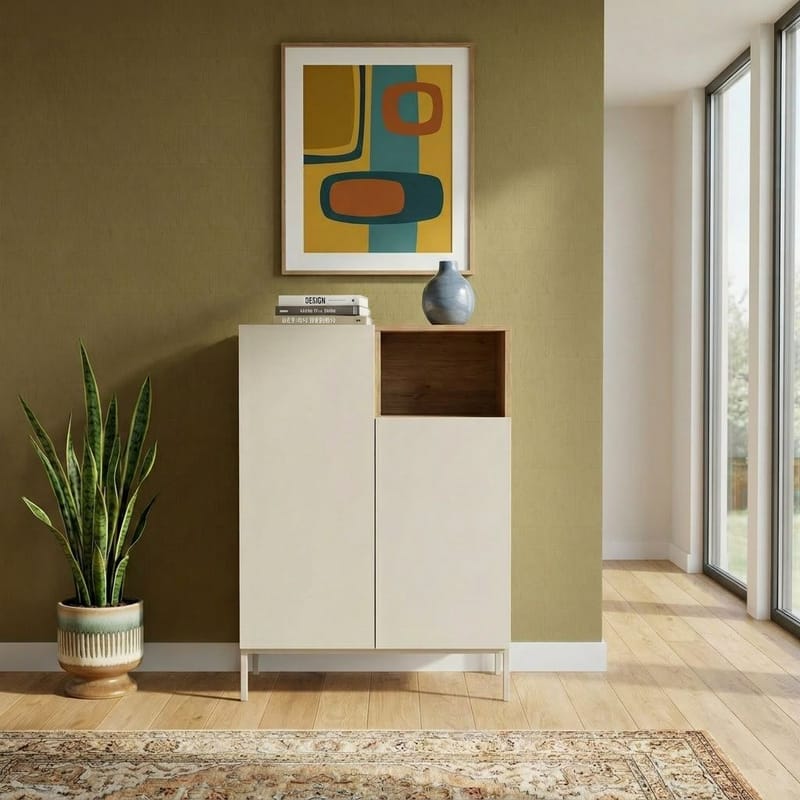Morlen Skjenk 90x120x41,8 cm - Sandstein og naturlig eik - Oppbevaring - Oppbevaringsmøbler - Sideboard & skjenk