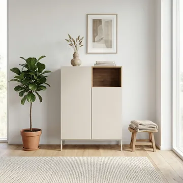 Morlen Skjenk 90x120x41,8 cm - Sandstein og naturlig eik - Oppbevaring - Oppbevaringsmøbler - Sideboard & skjenk