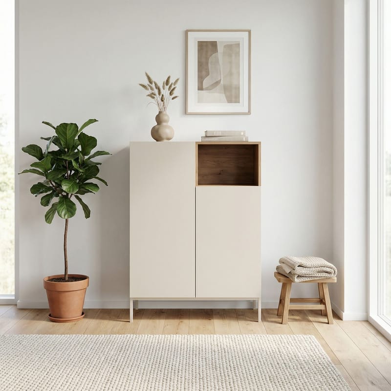 Morlen Skjenk 90x120x41,8 cm - Sandstein og naturlig eik - Oppbevaring - Oppbevaringsmøbler - Sideboard & skjenk