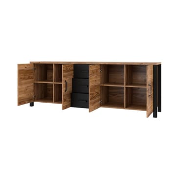 Olin Skjenk med 4 Dører og 3 Skuffer 220 cm i Tre med Furuutseende - Mellombrun - Oppbevaring - Oppbevaringsmøbler - Sideboard & skjenk