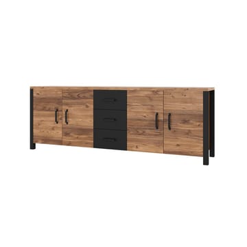Olin Skjenk med 4 Dører og 3 Skuffer 220 cm i Tre med Furuutseende - Mellombrun - Oppbevaring - Oppbevaringsmøbler - Sideboard & skjenk