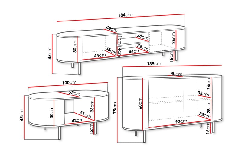 Pantego Møbelsett Til Stue - Brun - Oppbevaring - Oppbevaringsmøbler - Møbelsett til stue