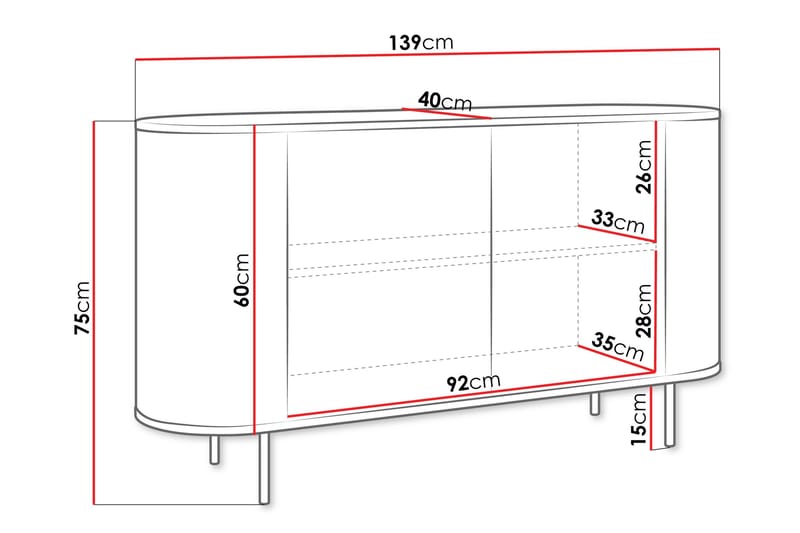 Pantego Skjenk 139x40 cm - Rosa - Oppbevaring - Oppbevaringsmøbler - Sideboard & skjenk