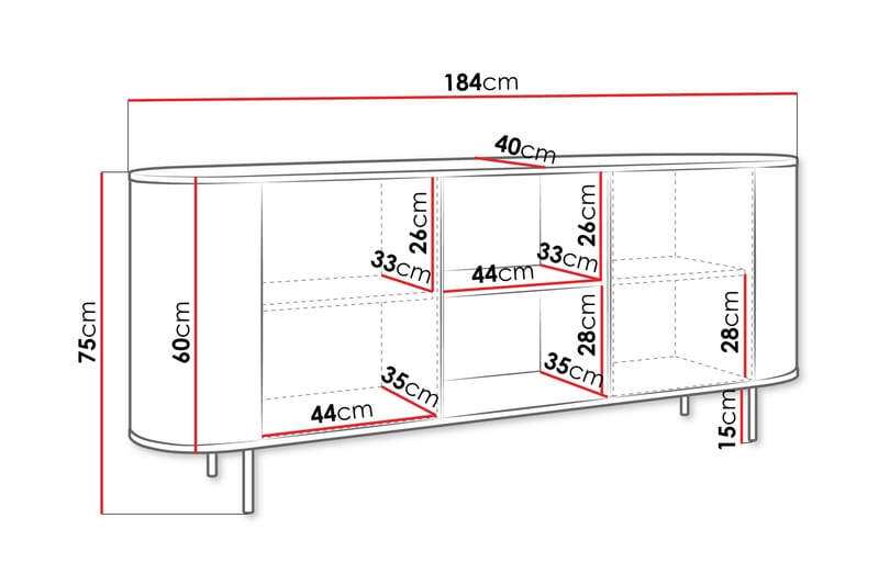 Pantego Skjenk 184x40 cm i Tre med Metallben - Brun - Oppbevaring - Oppbevaringsmøbler - Sideboard & skjenk