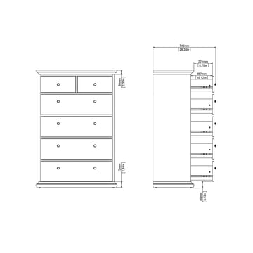 Paris Kommode med 6 skuffer 96x48x140 cm - Oppbevaring - Oppbevaringsmøbler - Kommode