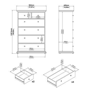Paris Kommode med 6 skuffer 96x48x140 cm - Oppbevaring - Oppbevaringsmøbler - Kommode