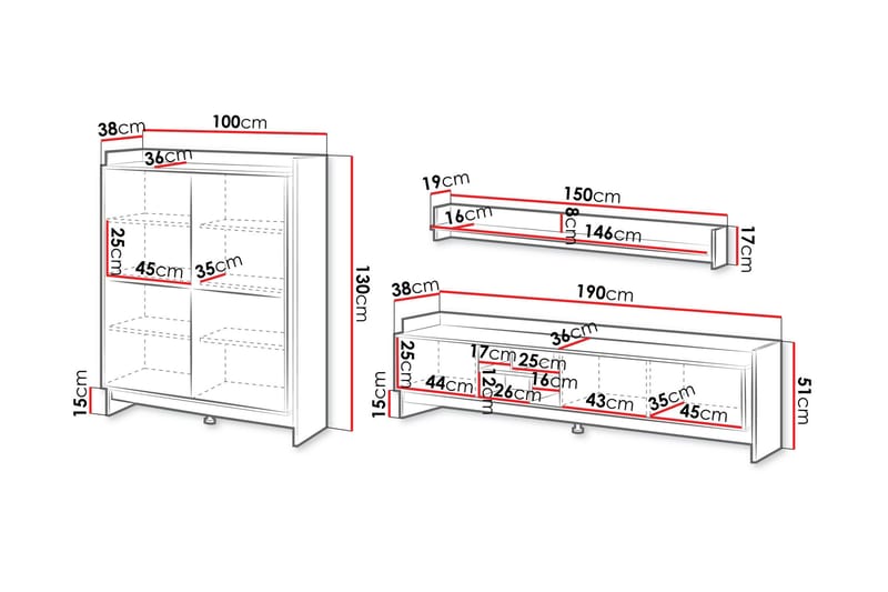 Polina Møbelsett til Stue - Brun / Svart - Oppbevaring - Oppbevaringsmøbler - Møbelsett til stue
