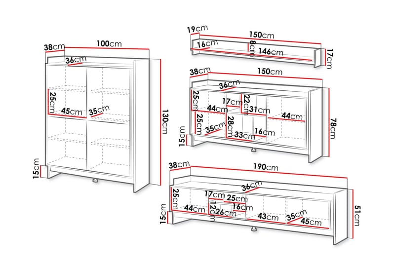 Polina Møbelsett til Stue - Brun / Svart - Oppbevaring - Oppbevaringsmøbler - Møbelsett til stue