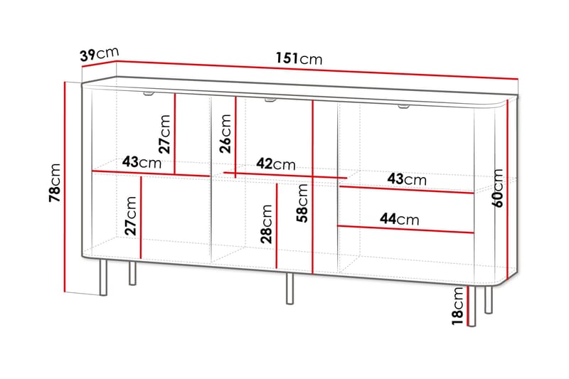 Pollena Skjenk 151x39 cm - Brun - Oppbevaring - Oppbevaringsmøbler - Sideboard & skjenk