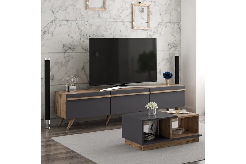 Ravinarville Møbelsett for Stue - Antrasitt/Valnøtt - Oppbevaring - Oppbevaringsmøbler - Møbelsett til stue